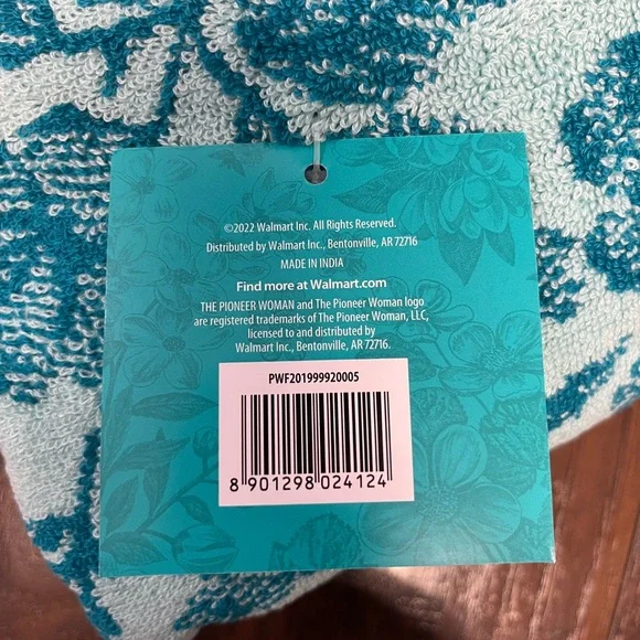 NWT The Pioneer Woman Evie 4 Cotton Hand Towel Set Teal Floral - Picture 4 of 9